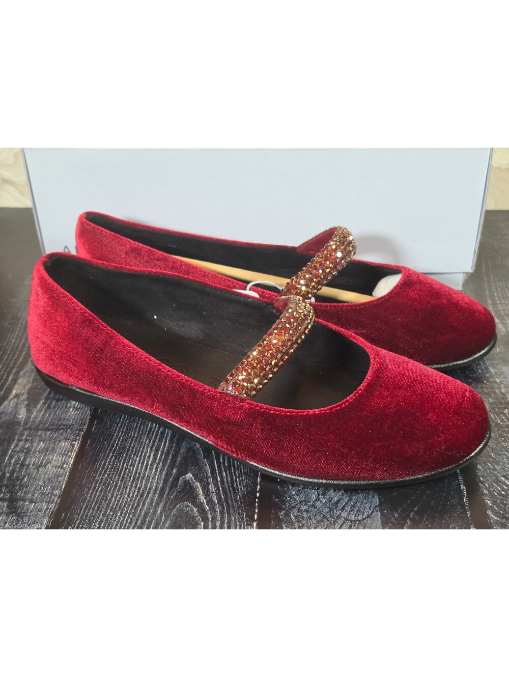 Aerosoles Brisa Merlot Velvet Crystal Mary Jane Flats Size 9M NIB